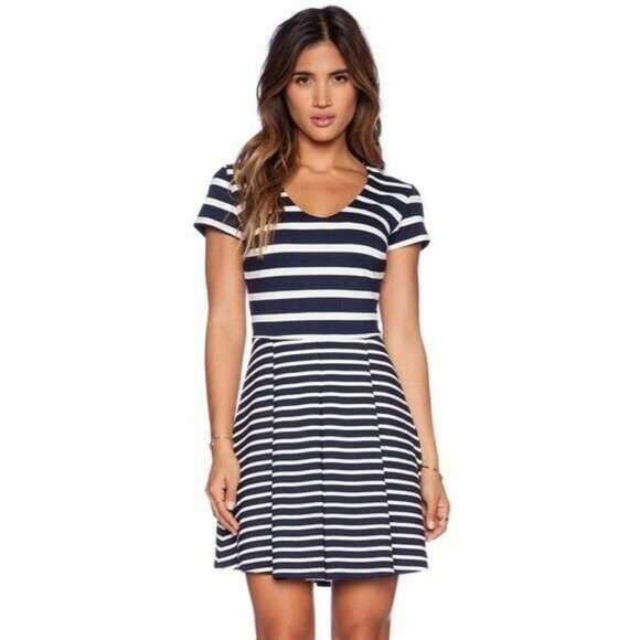 Joie Chikara Dress size S Fit Flare Skater Blue White Striped Side Zip Mini - Picture 1 of 7